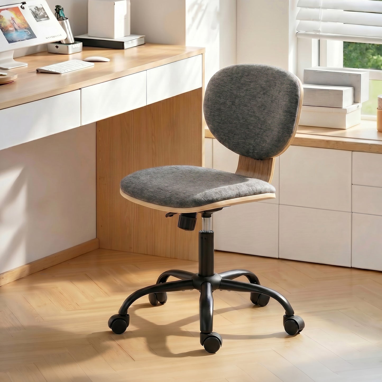 Home Office Desk Chair Rocking Function Ergonomic Swivel Chair with PU Wheels, Grey