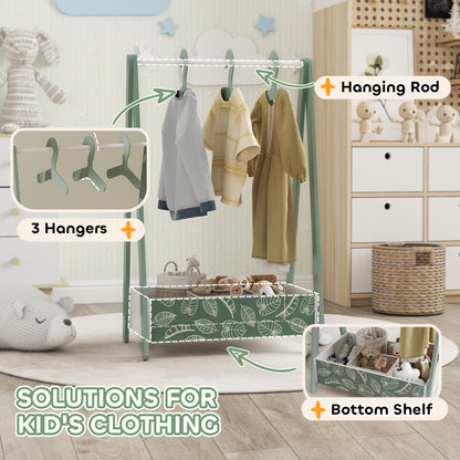 Baby Clothing Rack with Hangers, Storage Shelf for Bedroom, Leaf Theme, for Ages 3-6, Green