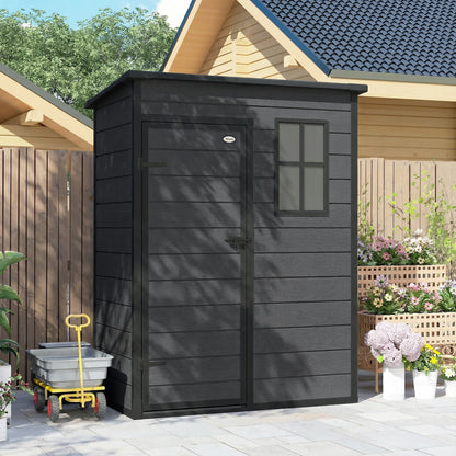 5' x 3' Garden Shed with Floor, Outdoor Storage Shed with Lockable Door, Window and Vent, Dark Grey