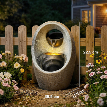 Water Feature with 2-Tier Bowls, Garden Water Fountain with Pump and LED Lights, Resin Cascading Waterfall