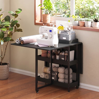 Four-Person Drop Leaf Table - Black Wood-Effect