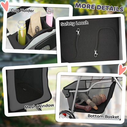 Dog Pram, Pet Stroller with Reflective Strips, Foldable Cat Stroller with 360° Swivel Wheels, Dark Grey