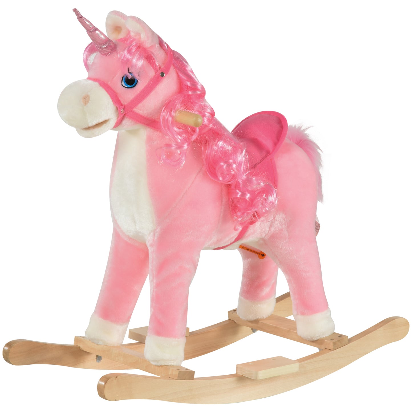 Kids Plush Rocking Horse Ride On Unicorn w/ Sound Moving Mouth Wagging Tail Children Rocker Toy Gift 3-6 Years Pink