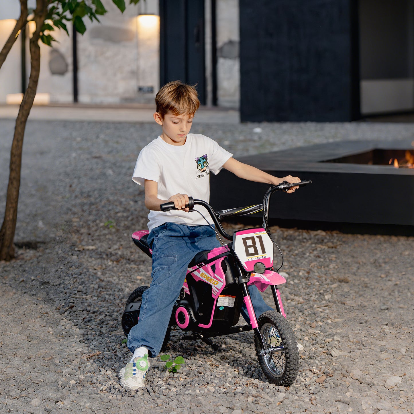 Kids Electric Motorbike, 24V Ride On Motorcycle with 3 Speeds and Rear Suspension, Dirt Bike for 8-12 Years Old, Pink
