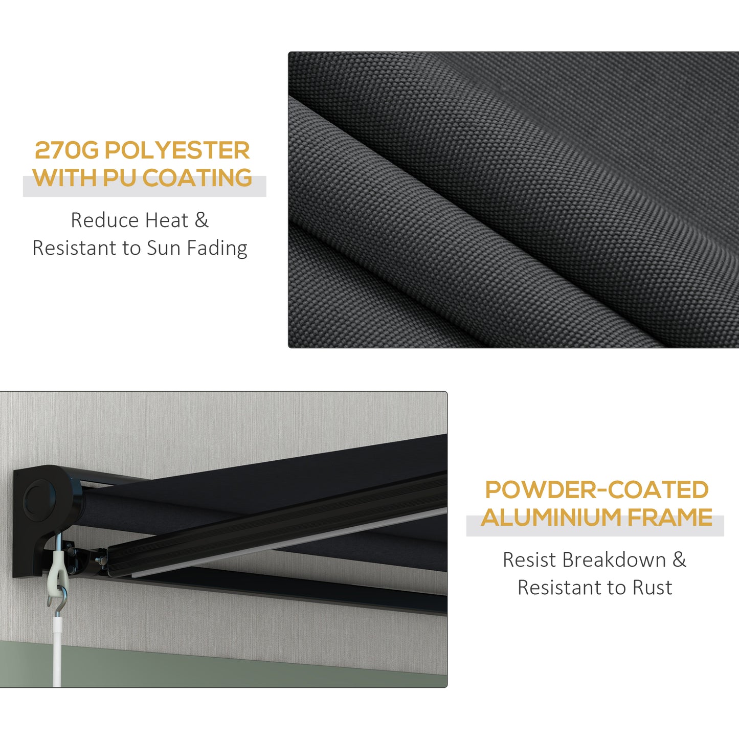 2 x 2.5m Electric Awning, with LED Light Strips - Grey