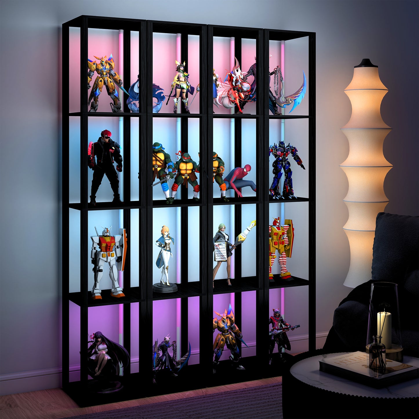 RGB LED Floor Lamp with Shelves, Modern Dimmable Standing Lamp with Remote Control