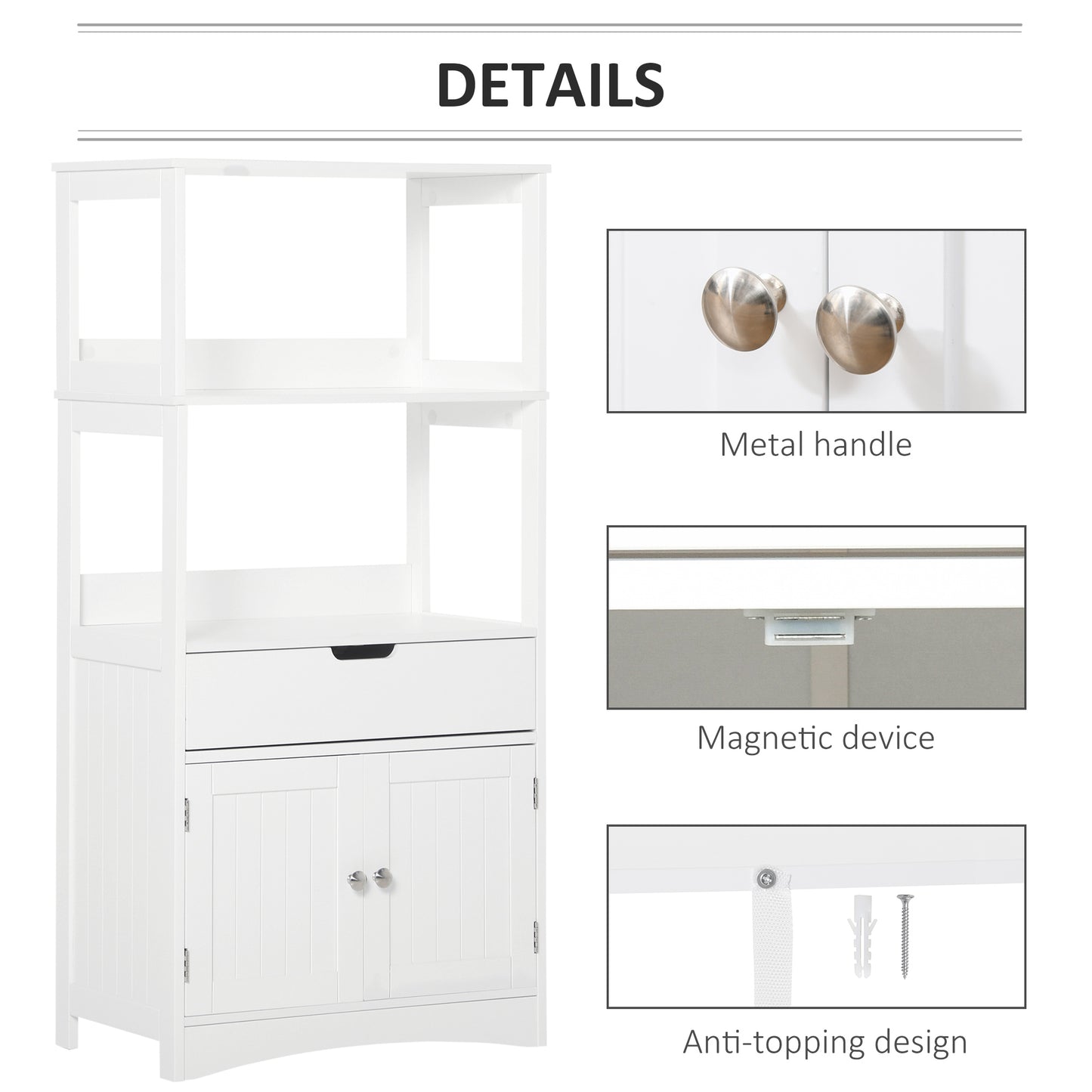 Bathroom Floor Cabinet, Free Standing Kitchen Cupboard with Shelves, Drawer and Doors, Storage Organizer for Living Room
