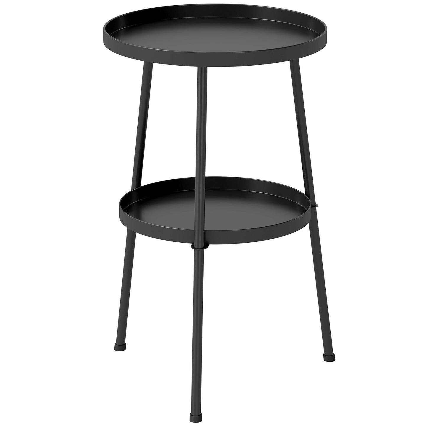 Patio Side Table, 2-Tier Round Coffee End Table for Garden Balcony Living Room Bedroom, Black