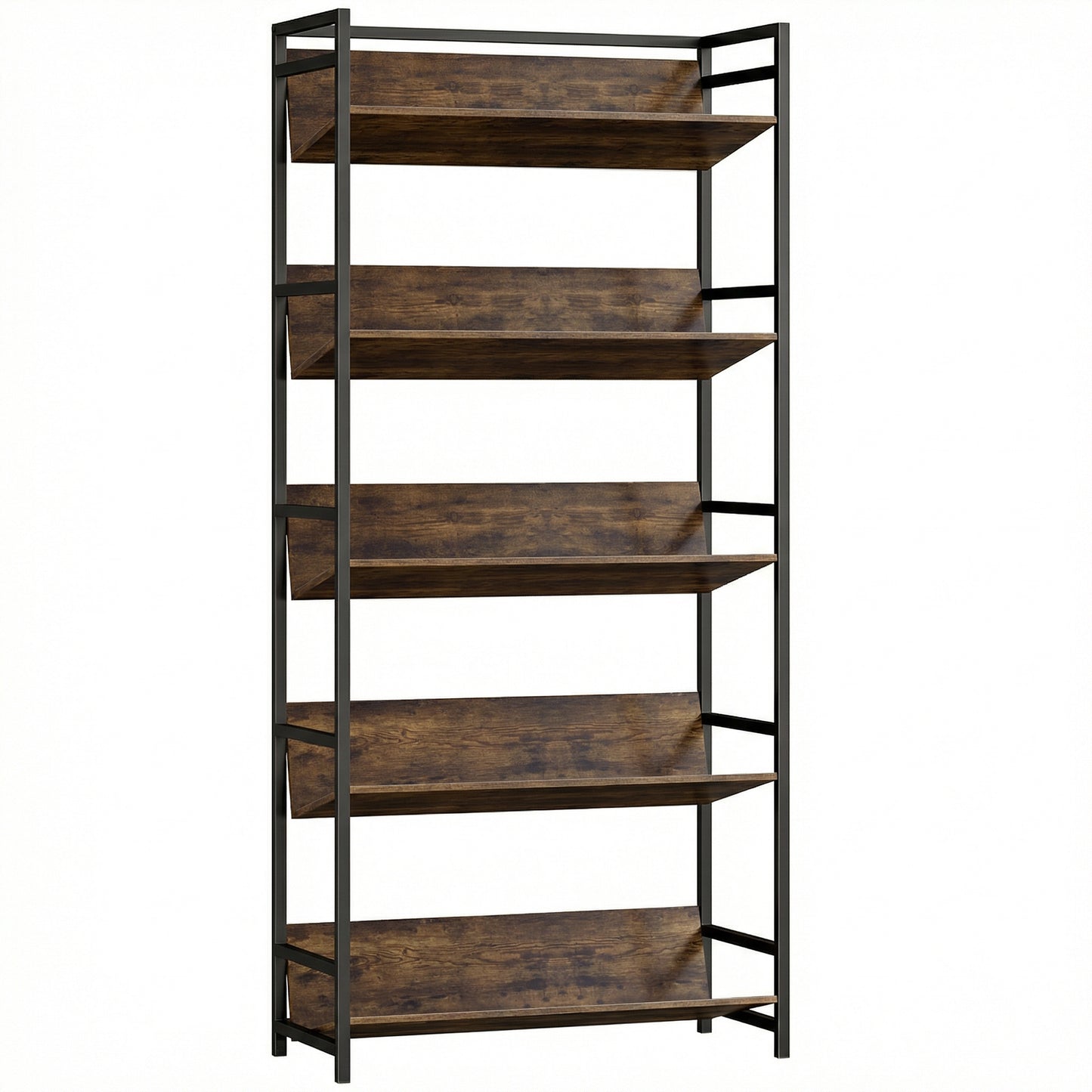 Bookshelf 5-Tier Metal Frame Room Divider Bookcase Storage Shelves for Living Room Rustic Brown
