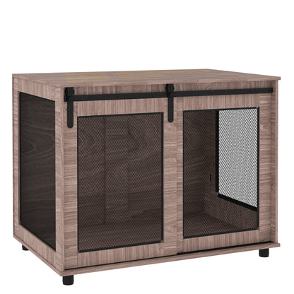 Dog Crate Furniture with Sliding Door for Large Dogs, Walnut Brown