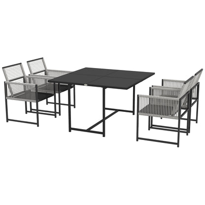 Five-Piece Metal Dining Set, with Folding Back Chairs, Light Grey