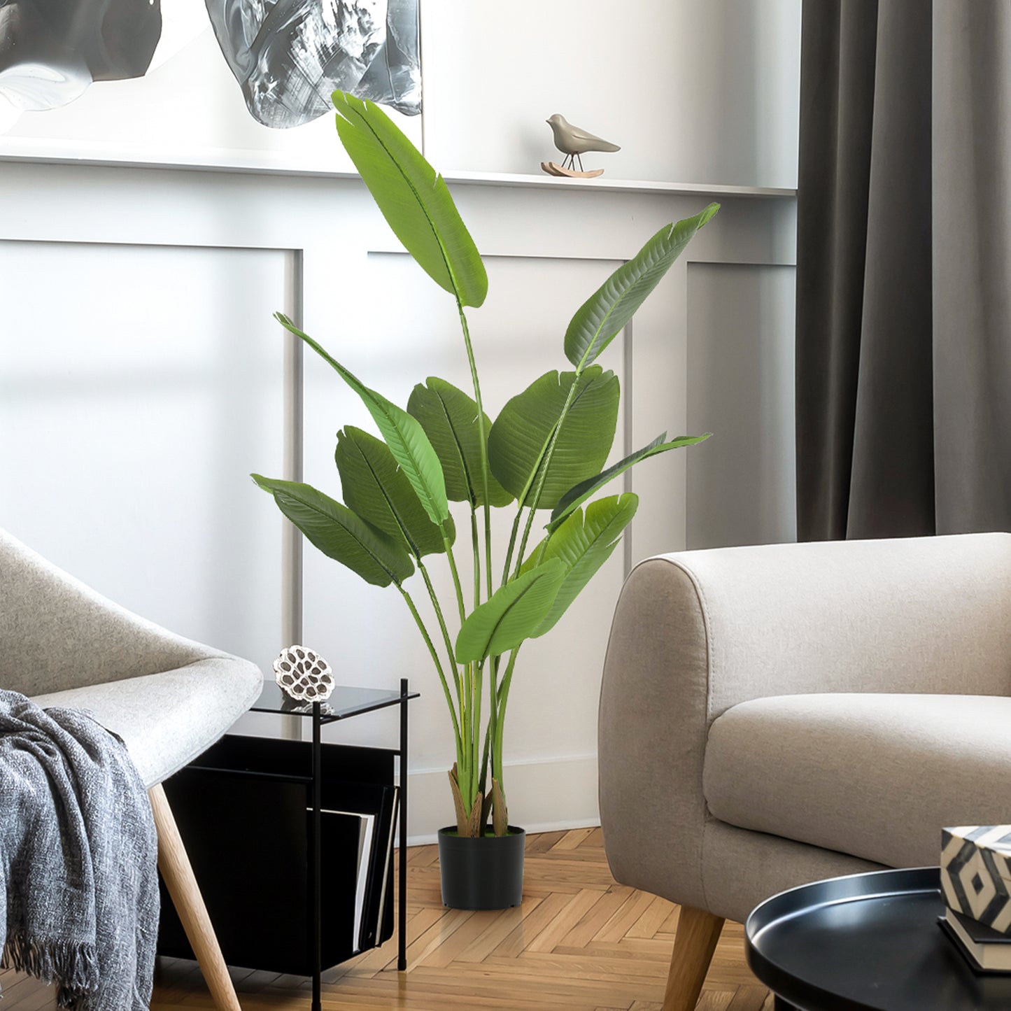 160cm Tall Artificial Bird of Paradise Plant, Faux Banana Leaf Tree with PEVA Leaves and Flocking