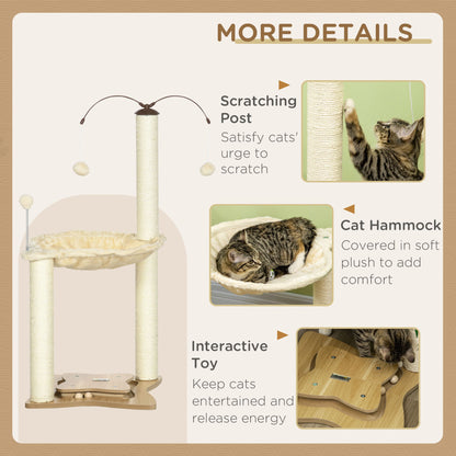 Cat Tree, with Scratching Posts, Hammock, Toy Ball - Beige