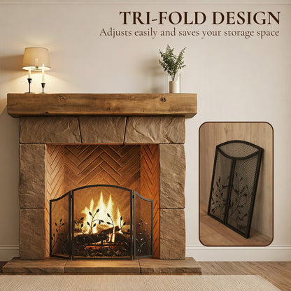 3-Panel Folding Fireplace Screen for Hearth Protection, Heat-Resistant Metal Fire Spark Guard, Black