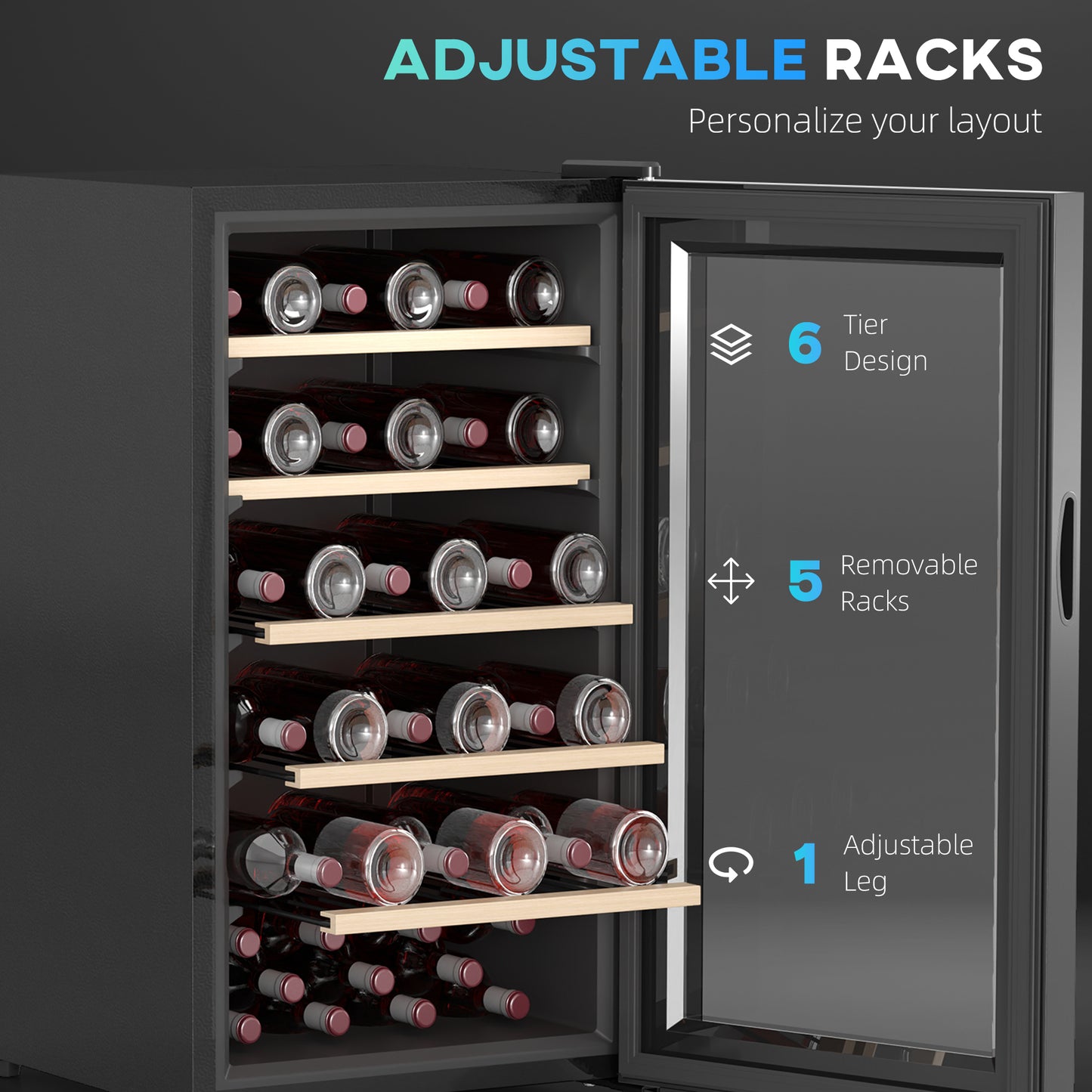 41 Bottle Wine Fridge, 91 Litre Capacity, 45cm Freestanding Wine Cooler Fridge with Glass Door, LED Light