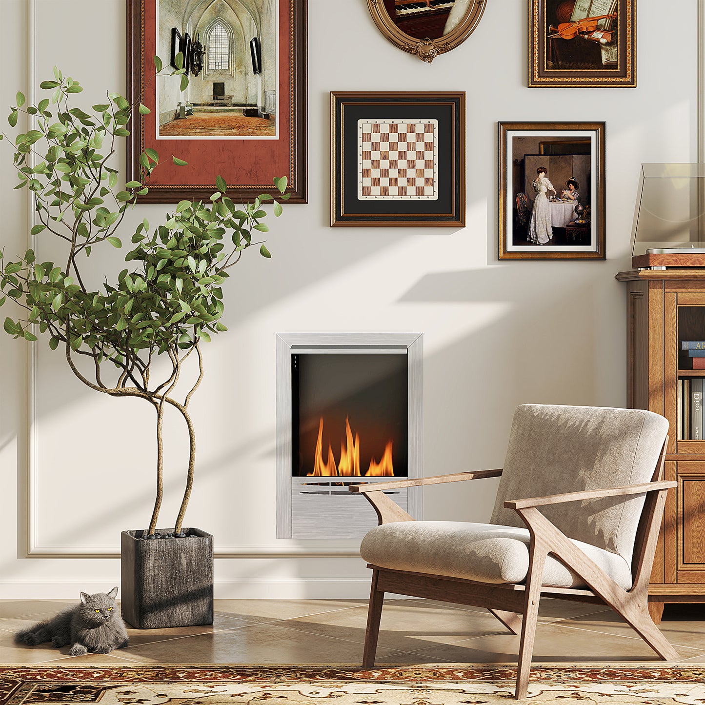 Stainless Steel Bioethanol Fire - Silver Tone