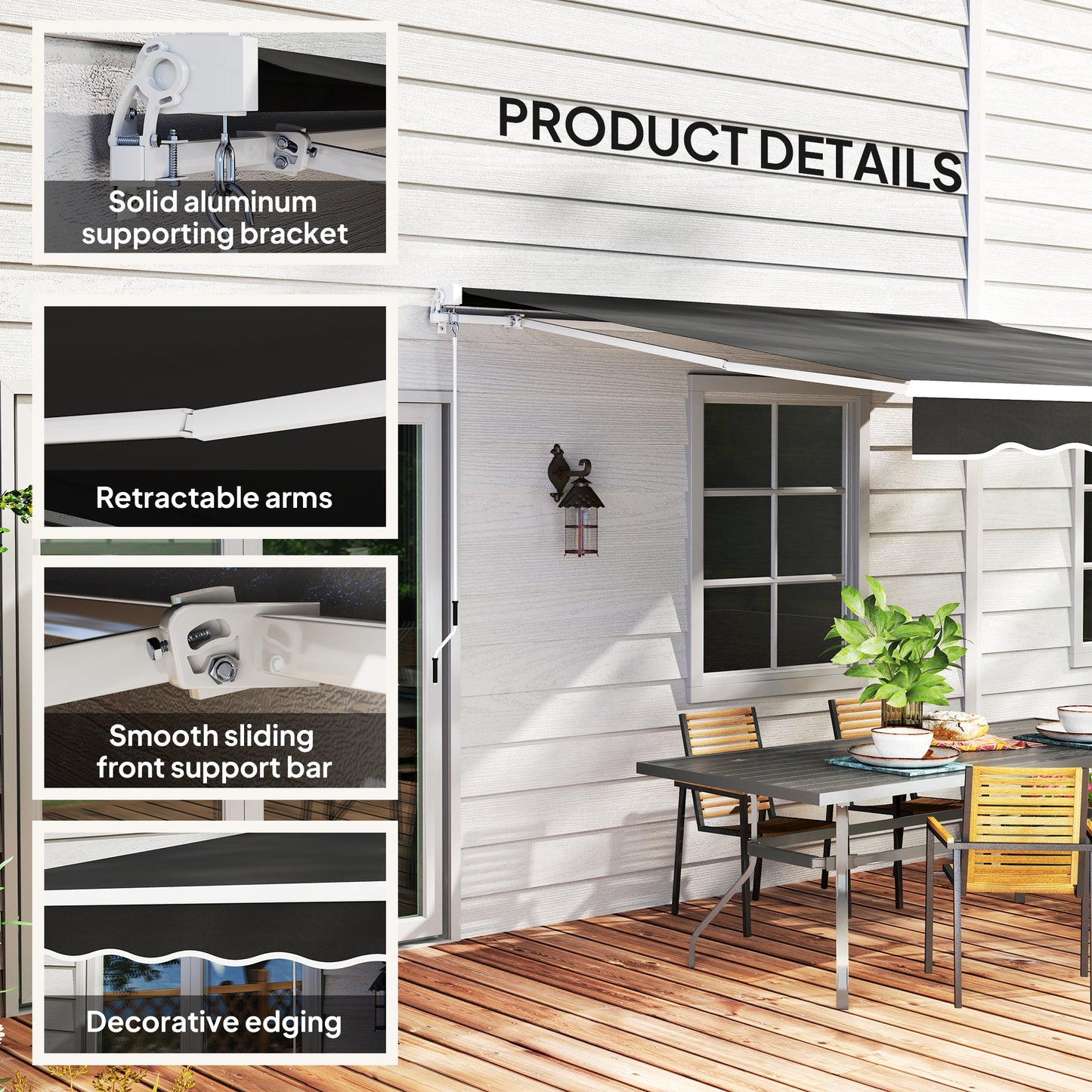 Garden Retractable Awning - Black
