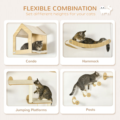 8 Piece Cat Shelves Set, with Cat House, Three Perches, Three Scratching Posts