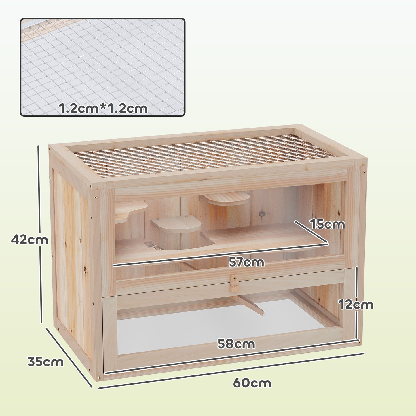 Wooden Hamster Cage Mouse Mice Rodent Small Animals Hutch Exercise Play House 60 x 35 x 42cm, Natural Wood Finish