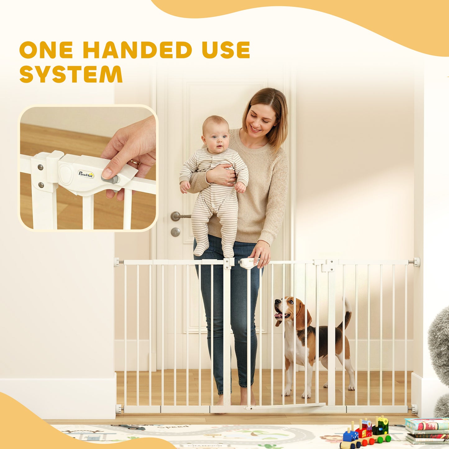 Adjustable Safety Gate w/ Three Extensions, Four Adjustable Screws, White