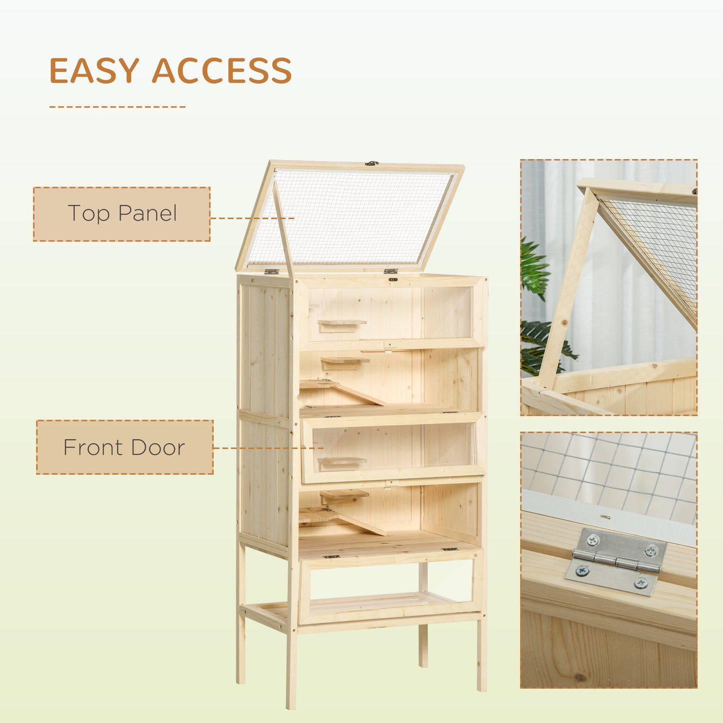 Wooden Large Hamster Cage, Gerbil Cage 4 Layers with Tall Bottom & Storage Shelf
