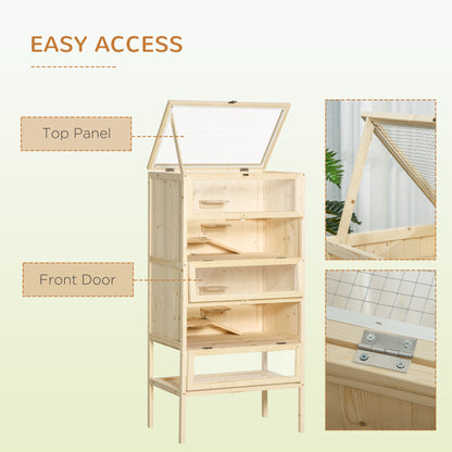 Wooden Large Hamster Cage, Gerbil Cage 4 Layers with Tall Bottom & Storage Shelf