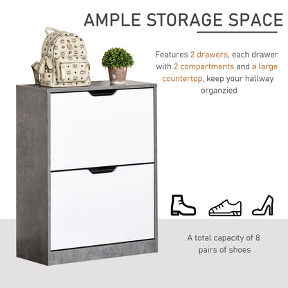 Two Drawer Shoe Cabinet Home Storage Organiser w/ Groove Handles Adjustable Shelves Modern Boxy Rack Hallway Bedroom Furnitur
