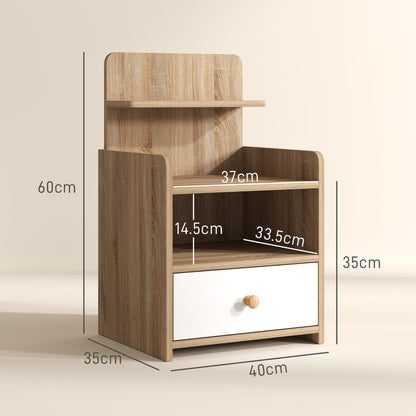 Multi-Storage Bedside Table - White/Wood-Effect