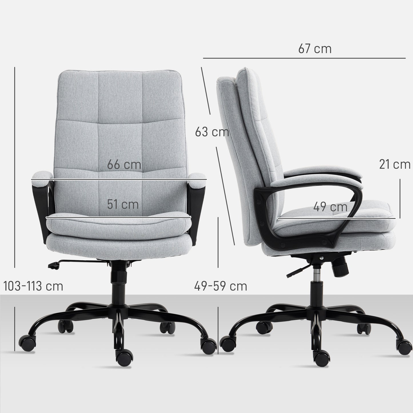 Double Padded Linen-Look Office Chair - Light Grey