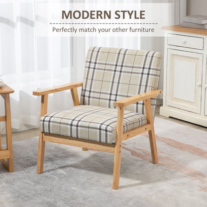 Modern One Seater Sofa for Living Room, Linen Fabric Small Couch with Rubber Wood Frame, Armrests, Lattice Pattern