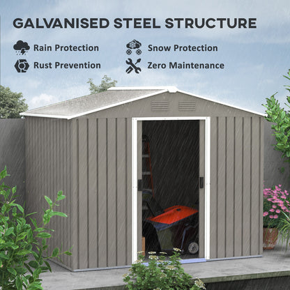 7.7 x 5.7ft Outdoor Garden Storage Shed, Metal Tool House with Ventilation and Sliding Doors, Light Grey