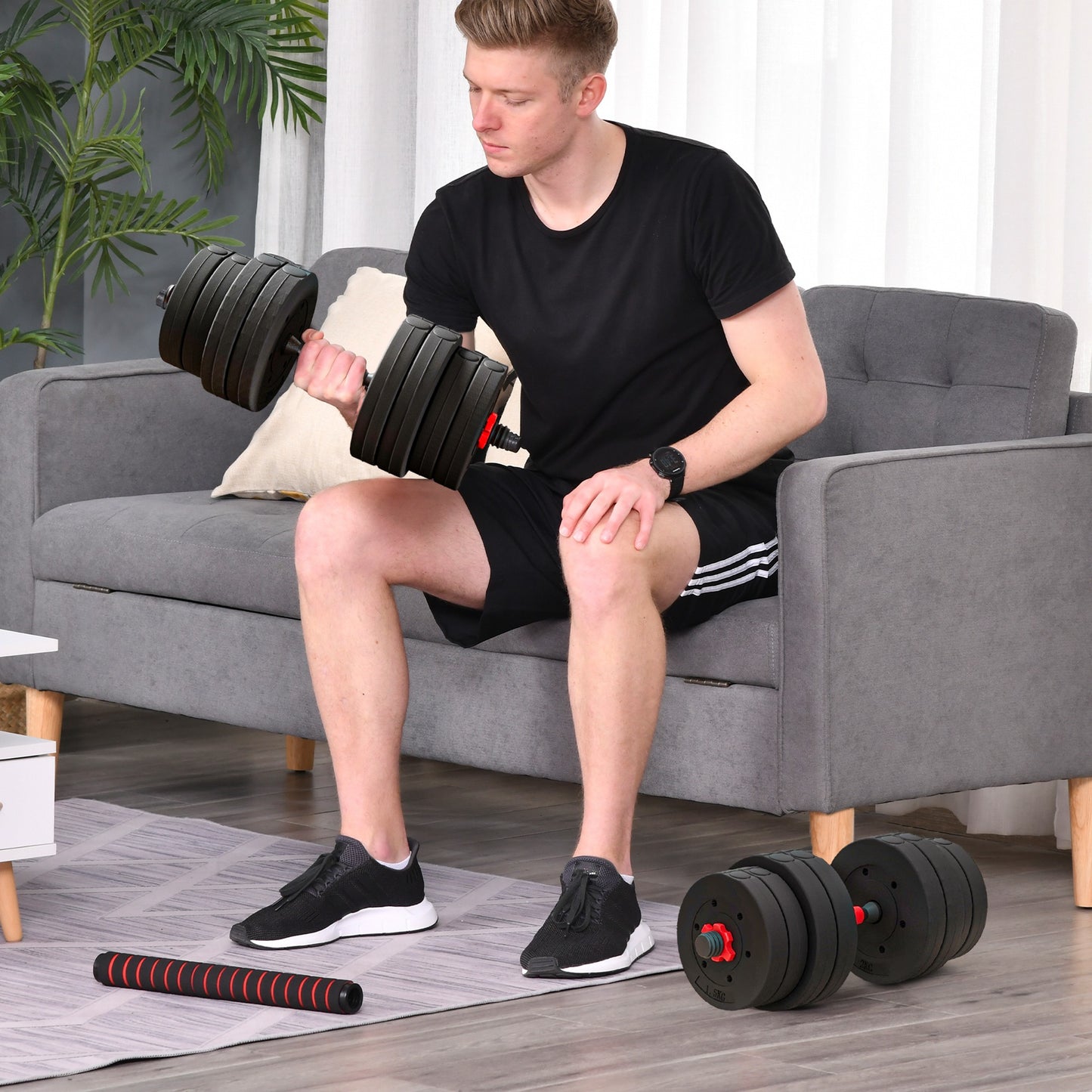 30kg 2 IN 1 Adjustable Dumbbells Weight Set, Dumbbell Hand Weight Barbell for Body Fitness, Lifting Training for Home