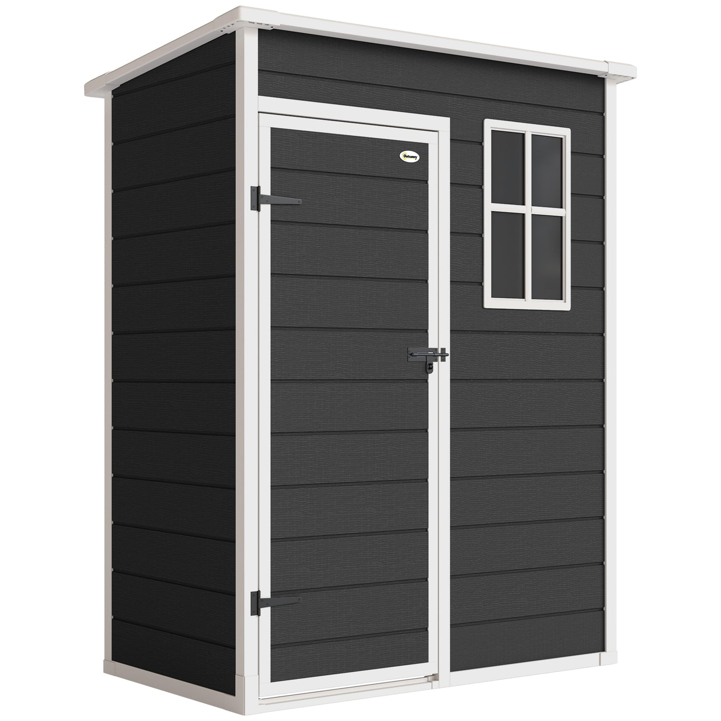 5' x 3' Garden Shed with Floor, Outdoor Storage Shed with Lockable Door, Window and Vent, Black