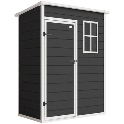5' x 3' Garden Shed with Floor, Outdoor Storage Shed with Lockable Door, Window and Vent, Black