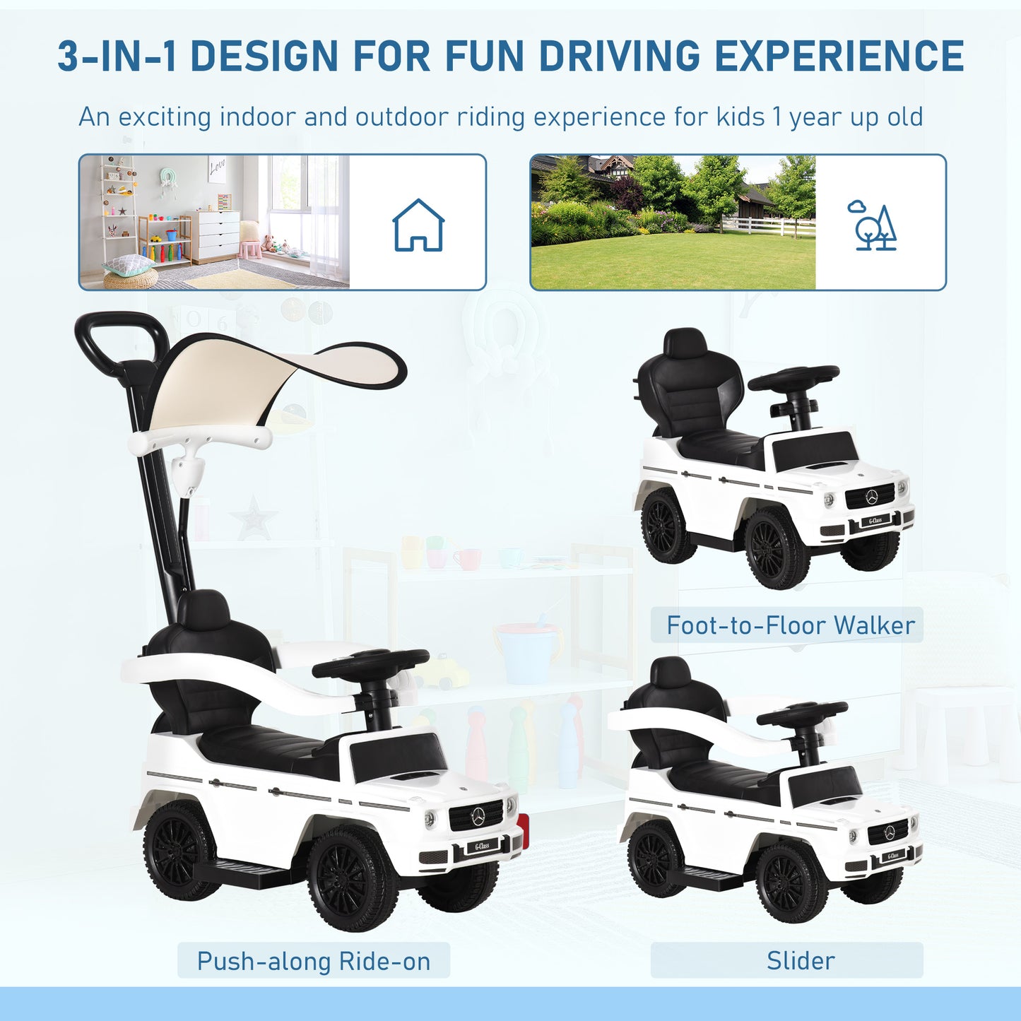3 in 1 Kids Children Ride on Push Car Toddler Sliding Car G350 Licensed Walker Foot to Floor Slider Push-Along with Horn Stee
