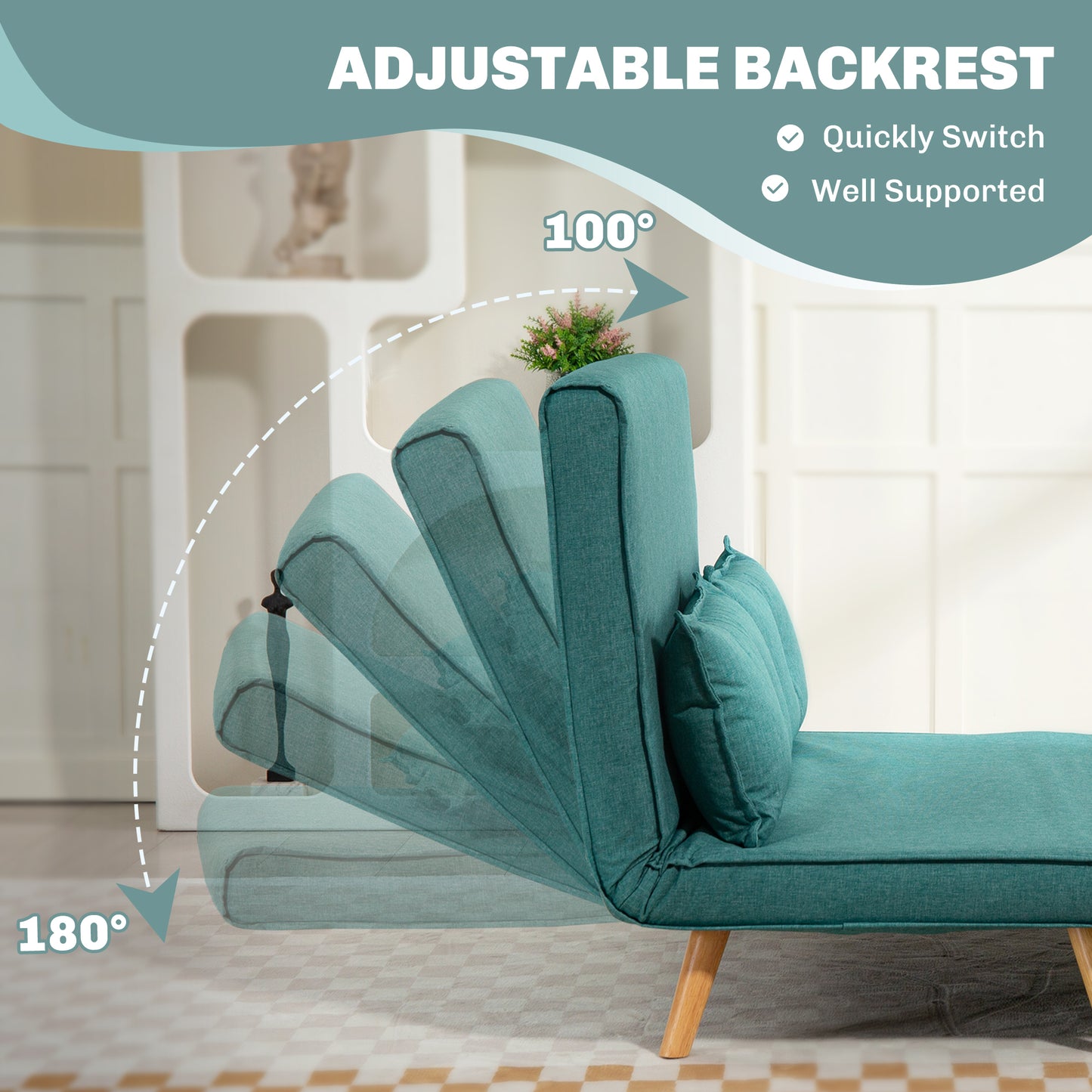 Two-Seater Linen-Look Sofa Bed - Green