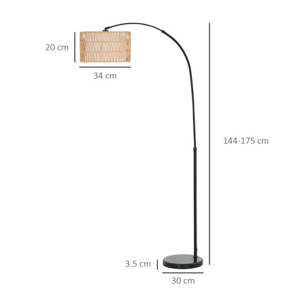 Rattan Floor Lamp for Living Room, Farmhouse Arc Standing Lamp with Dual-Layer Shade & Foot Switch