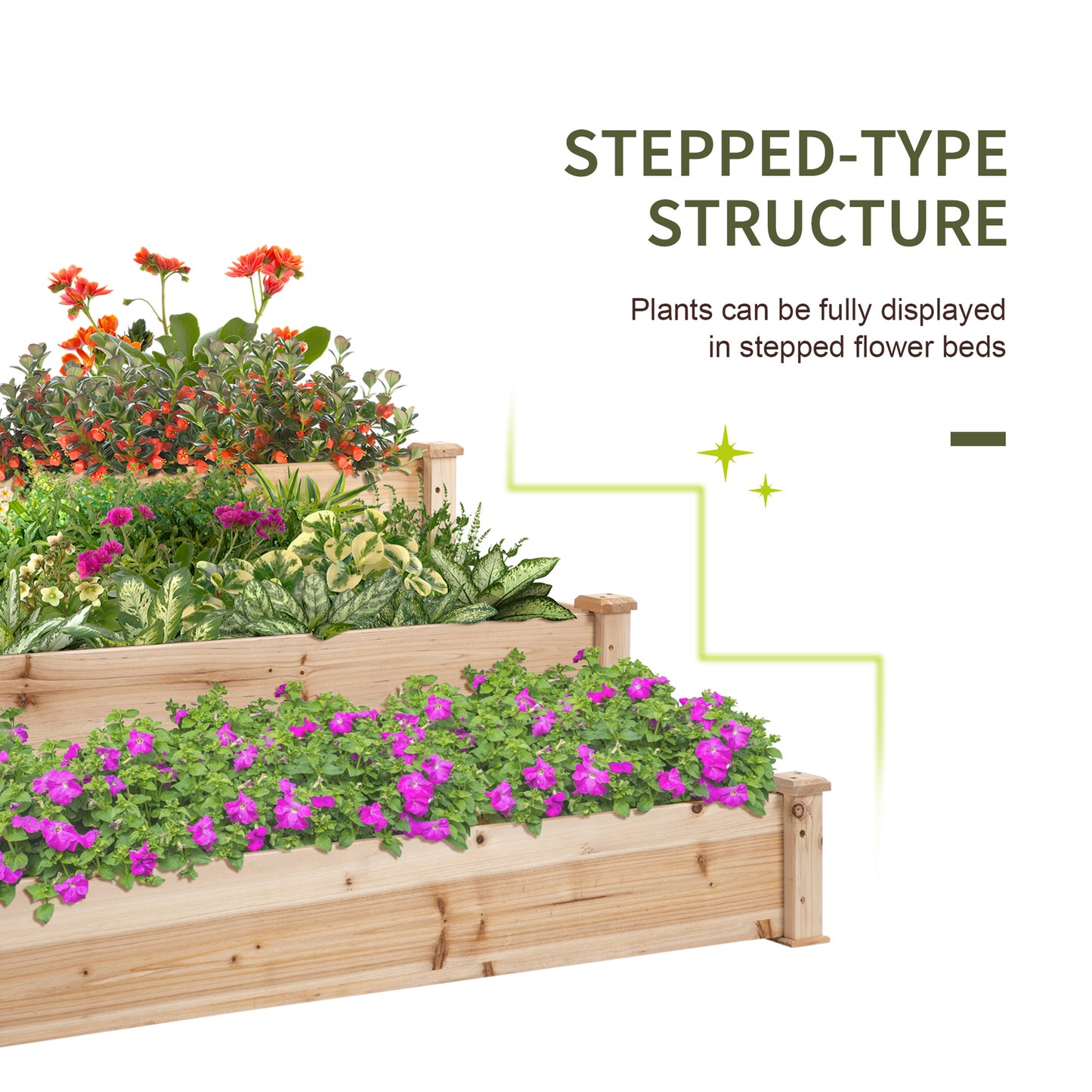 470L Raised Garden Bed, 3-Tier Planter Kit, Elevated Wooden Planters for Garden, Yard & Patio, Wooden Nature