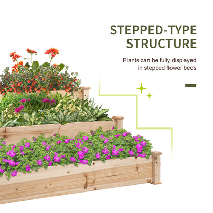 470L Raised Garden Bed, 3-Tier Planter Kit, Elevated Wooden Planters for Garden, Yard & Patio, Wooden Nature