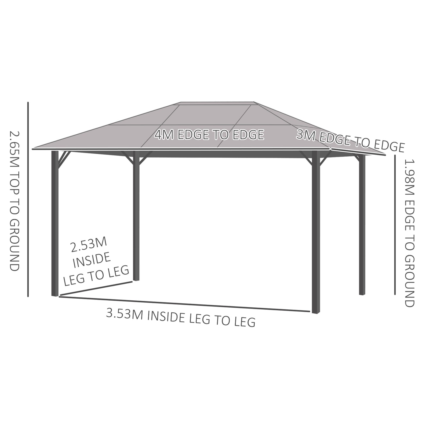 3 x 4m Hardtop Gazebo Canopy with Polycarbonate Roof, Aluminium Frame, Permanent Pavilion Garden Gazebo
