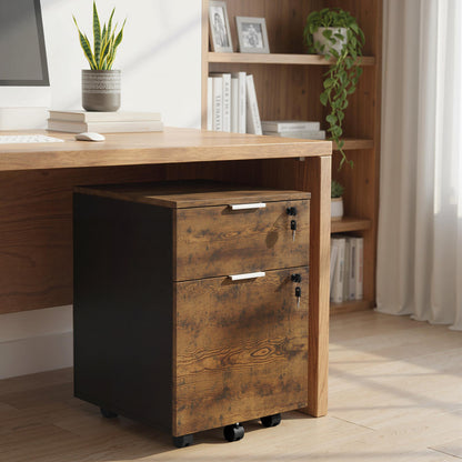Two-Drawer Lockable Filing Cabinet - Black and Rustic Brown