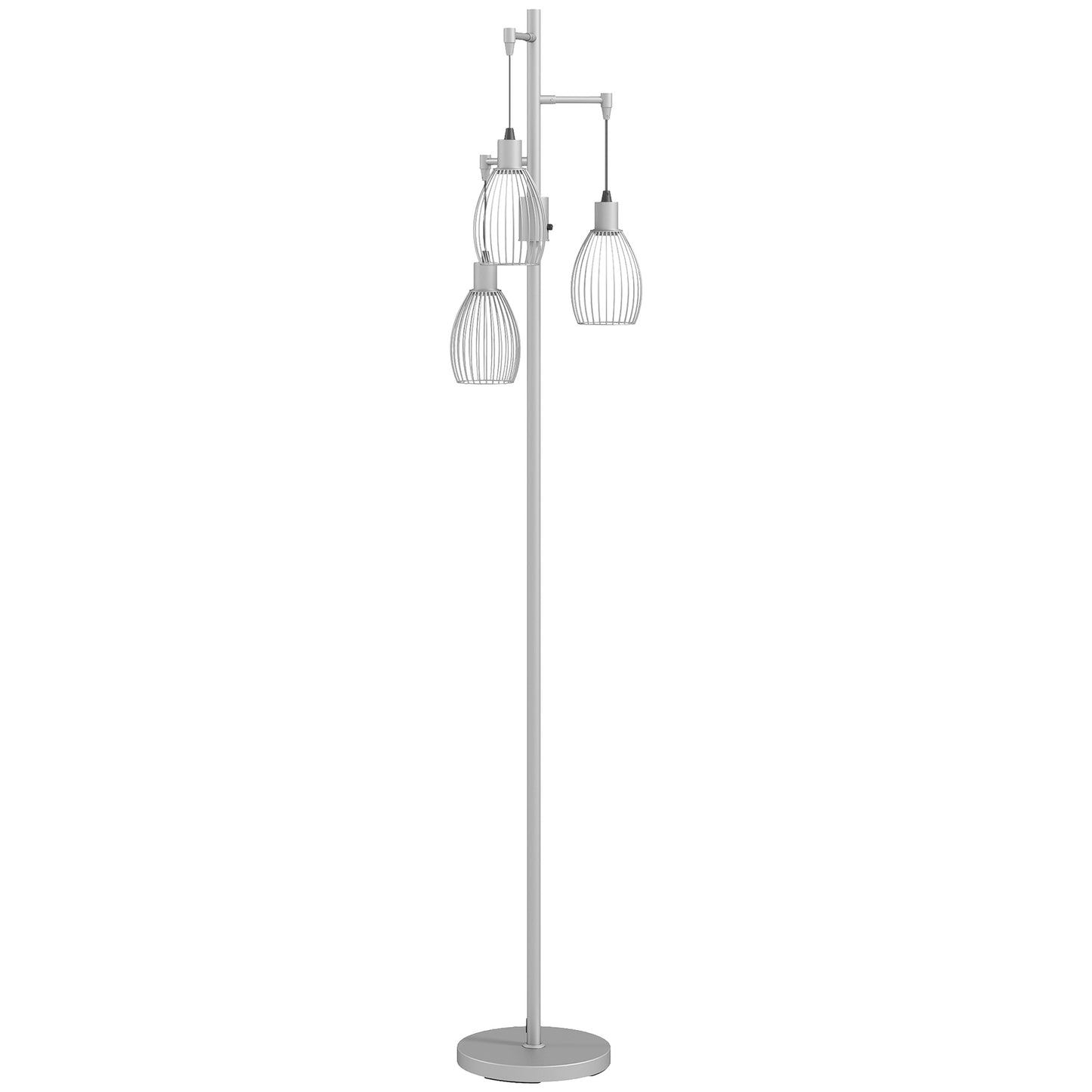 3-Light Floor Lamp, 170cm Industrial Dimmable Standing Lamp with Steel Wire Cage Lampshades for Living Room, Bedroom