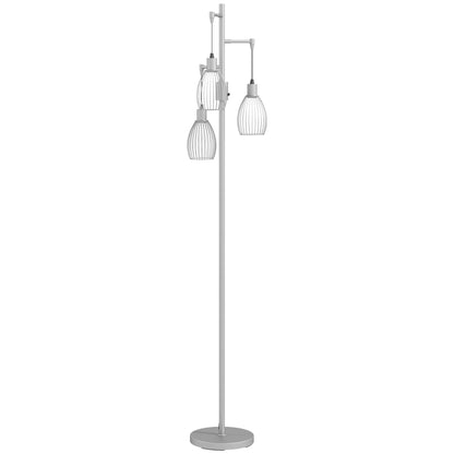 3-Light Floor Lamp, 170cm Industrial Dimmable Standing Lamp with Steel Wire Cage Lampshades for Living Room, Bedroom