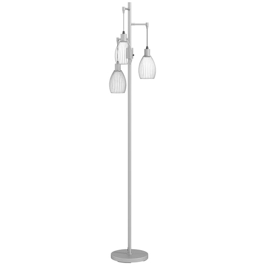 3-Light Floor Lamp, 170cm Industrial Dimmable Standing Lamp with Steel Wire Cage Lampshades for Living Room, Bedroom