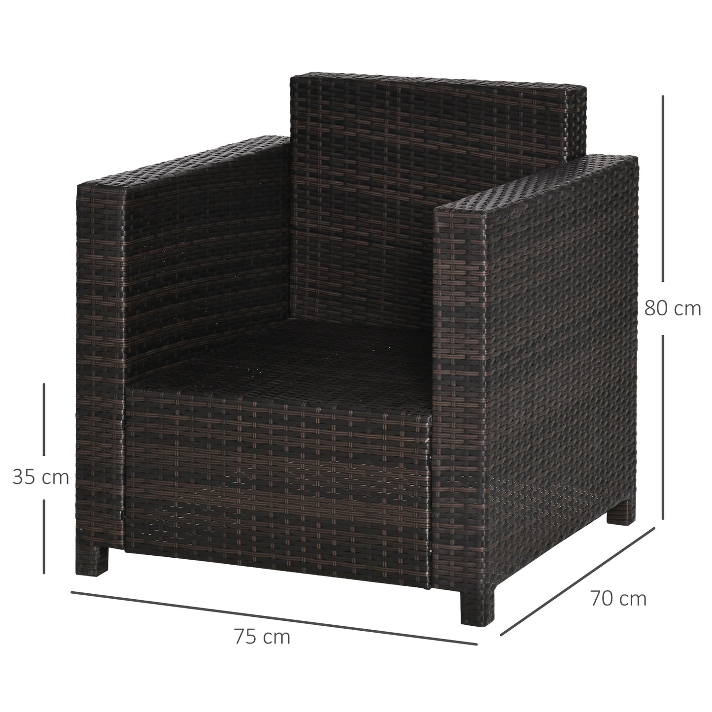 Single Seater Rattan Chair, PE Wicker Garden Armchair with 10 cm Thickened Cushion