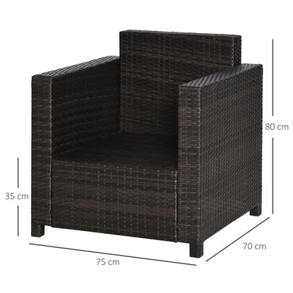 Single Seater Rattan Chair, PE Wicker Garden Armchair with 10 cm Thickened Cushion
