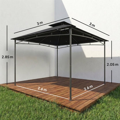 3 x 3 m Gazebo, Garden Gazebo with 2-Tier Roof, Metal Frame, Black