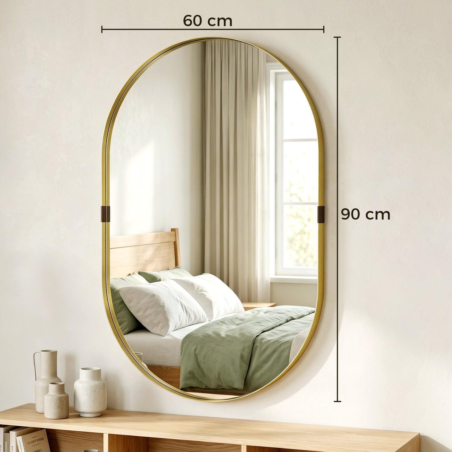 Wall Mirror, Bathroom Mirror with Elevated Aluminium Alloy Frame, 60 x 90 cm, Gold Tone