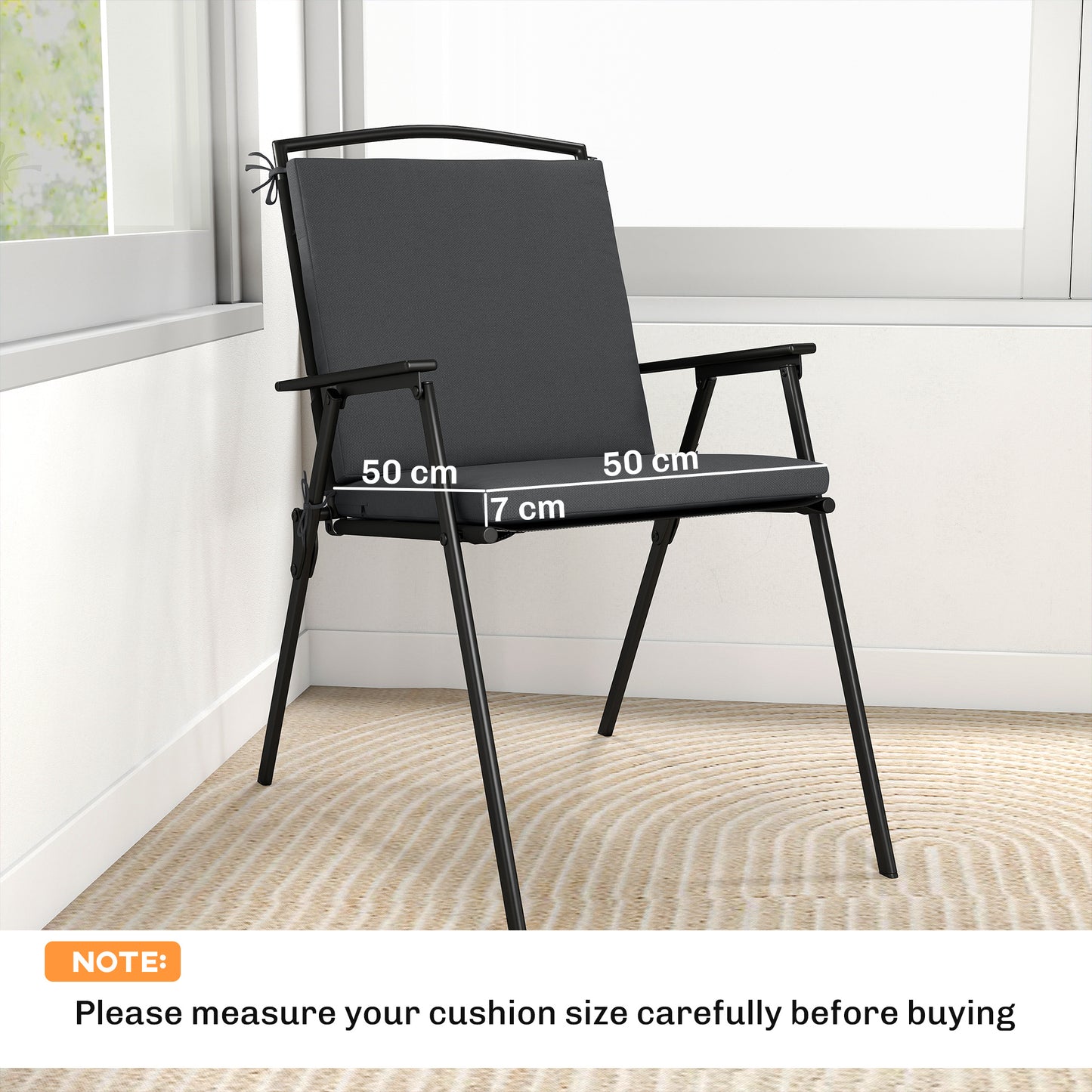 Outdoor Seat Cushions Set of 2 with Ties, Waterproof Garden Seat Pads, Dark Grey