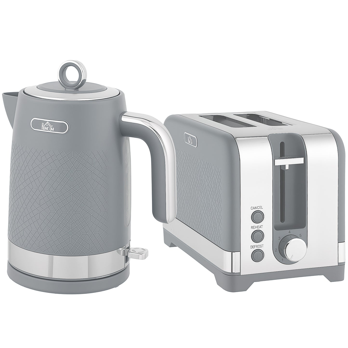 Sleek Textured Kettle and Toaster Set - Grey